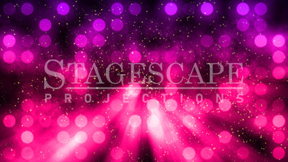 Luminous Light Wall scenic projection backdrop for theatre and dance productions - pulsing bokeh lights with cascading fireworks and colour-shifting celebration effects. StageScape Projections.
