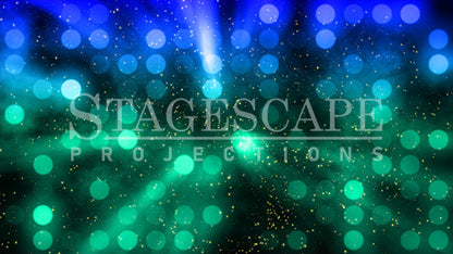 Luminous Light Wall scenic projection backdrop for theatre and dance productions - pulsing bokeh lights with cascading fireworks and colour-shifting celebration effects. StageScape Projections.