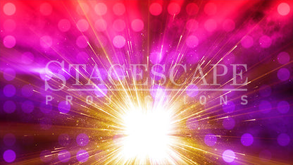 Luminous Light Wall scenic projection backdrop for theatre and dance productions - pulsing bokeh lights with cascading fireworks and colour-shifting celebration effects. StageScape Projections.