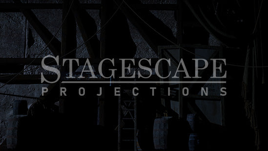 Medieval Theatre Backstage static scenic projection backdrop for & Juliet -authentic backstage theatre environment with multiple lighting states. Hand-crafted by StageScape Projections.