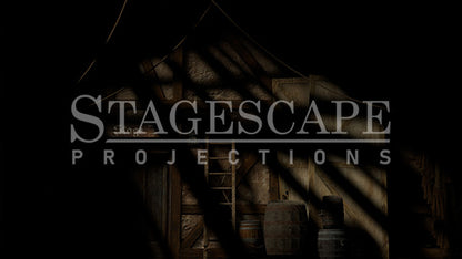 Medieval Theatre Backstage static scenic projection backdrop for & Juliet -authentic backstage theatre environment with multiple lighting states. Hand-crafted by StageScape Projections.