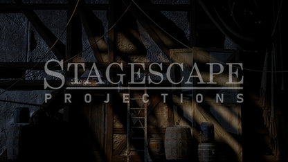 Medieval Theatre Backstage static scenic projection backdrop for & Juliet -authentic backstage theatre environment with multiple lighting states. Hand-crafted by StageScape Projections.