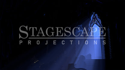 The West Wing static scenic projection backdrop for Beauty and the Beast - nineteen images with haunting moonlight and enchanted rose lighting states, including Prince portrait variants. Hand-crafted by StageScape Projections.
