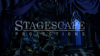The West Wing static scenic projection backdrop for Beauty and the Beast - nineteen images with haunting moonlight and enchanted rose lighting states, including Prince portrait variants. Hand-crafted by StageScape Projections.