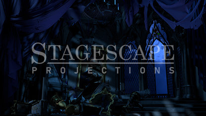 The West Wing static scenic projection backdrop for Beauty and the Beast - nineteen images with haunting moonlight and enchanted rose lighting states, including Prince portrait variants. Hand-crafted by StageScape Projections.