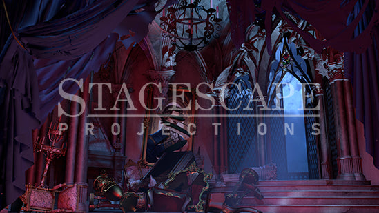 The West Wing static scenic projection backdrop for Beauty and the Beast - nineteen images with haunting moonlight and enchanted rose lighting states, including Prince portrait variants. Hand-crafted by StageScape Projections.