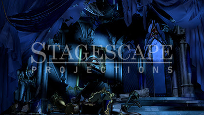 The West Wing static scenic projection backdrop for Beauty and the Beast - nineteen images with haunting moonlight and enchanted rose lighting states, including Prince portrait variants. Hand-crafted by StageScape Projections.