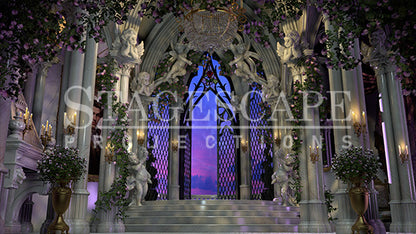 The West Wing Restored static scenic projection backdrop for Beauty and the Beast - warm and enchanted West Wing interior after the curse breaks. Multiple lighting states. Hand-crafted by StageScape Projections.