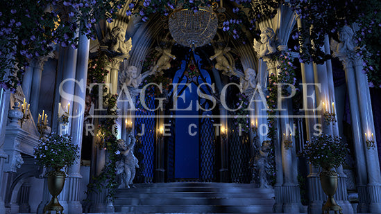 The West Wing Restored static scenic projection backdrop for Beauty and the Beast - warm and enchanted West Wing interior after the curse breaks. Multiple lighting states. Hand-crafted by StageScape Projections.