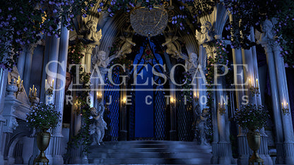 The West Wing Restored static scenic projection backdrop for Beauty and the Beast - warm and enchanted West Wing interior after the curse breaks. Multiple lighting states. Hand-crafted by StageScape Projections.
